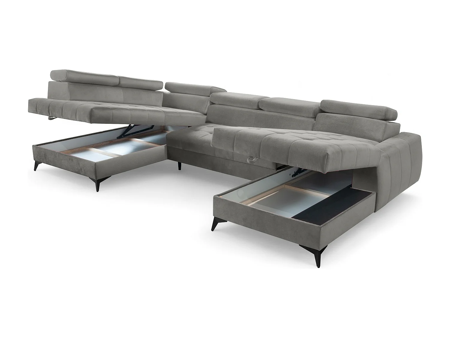 AX LIVING Grau Eckcouch mit Schlaffunktion Arkucio U 345cm modernes R