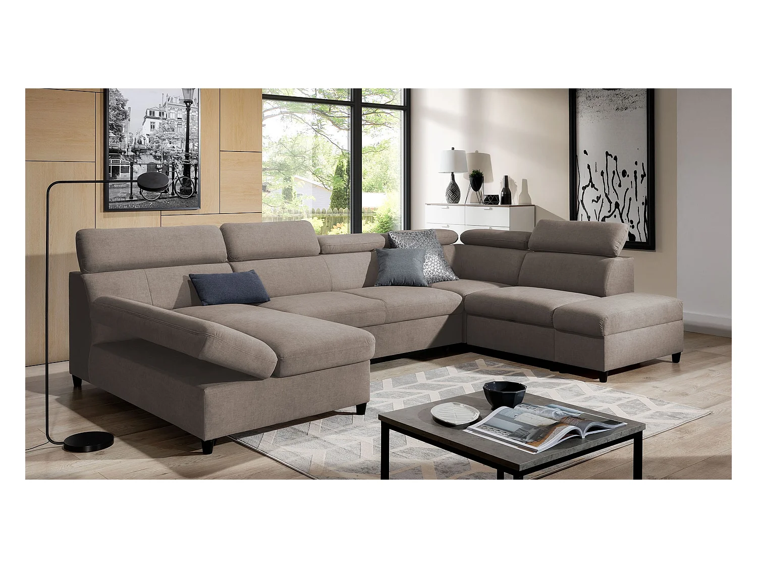 AX LIVING Braun U Sofa mit Schlaffunktion Olettio 342 cm R