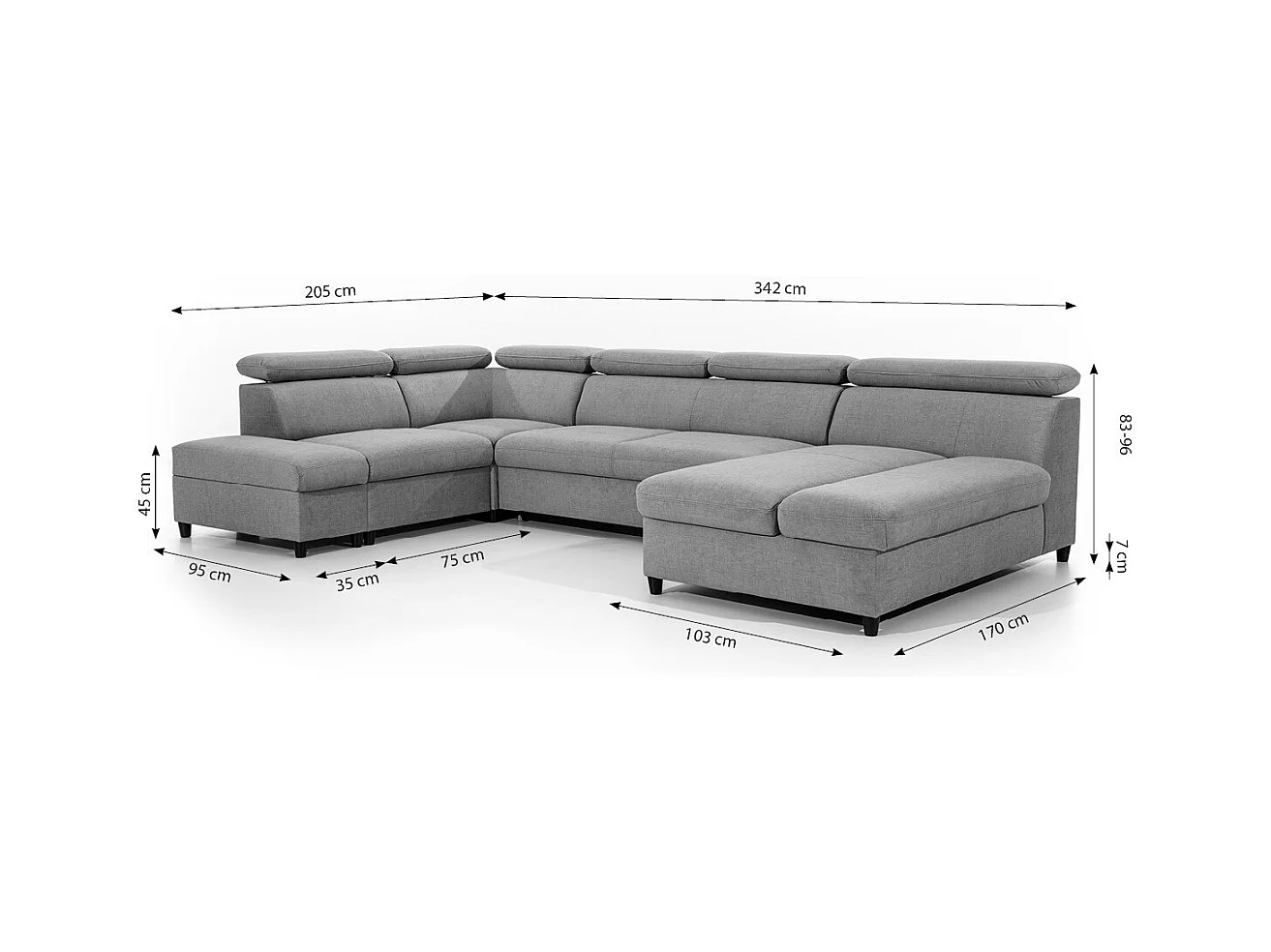 AX LIVING Braun U Sofa mit Schlaffunktion Olettio 342 cm R