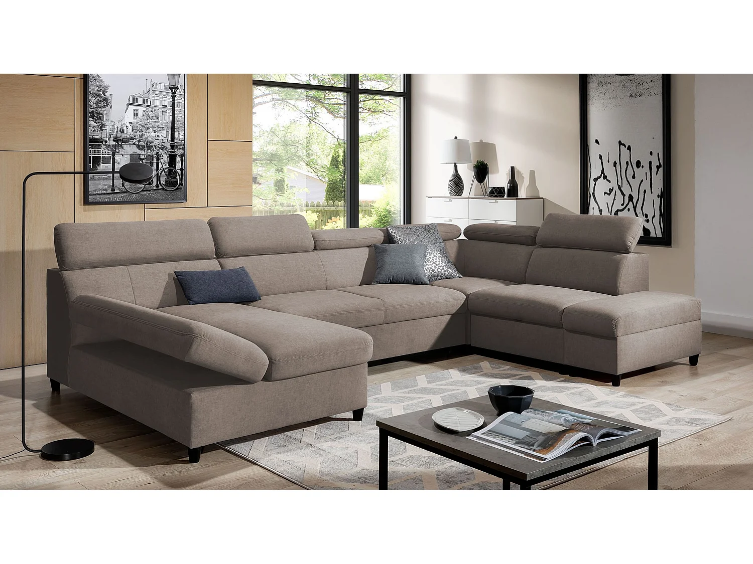 AX LIVING Braun U Sofa mit Schlaffunktion Olettio 342 cm R