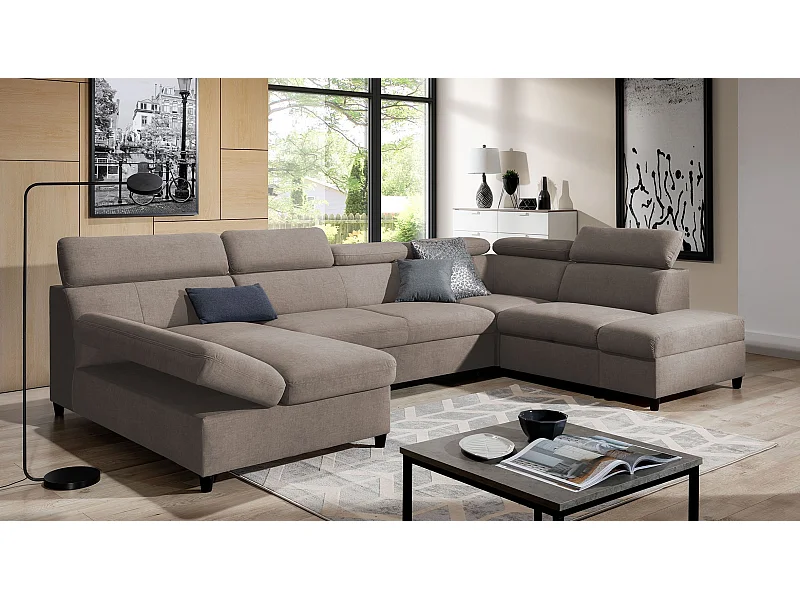 AX LIVING canapé en U brun avec fonction de couchage Olettio 342 cm D