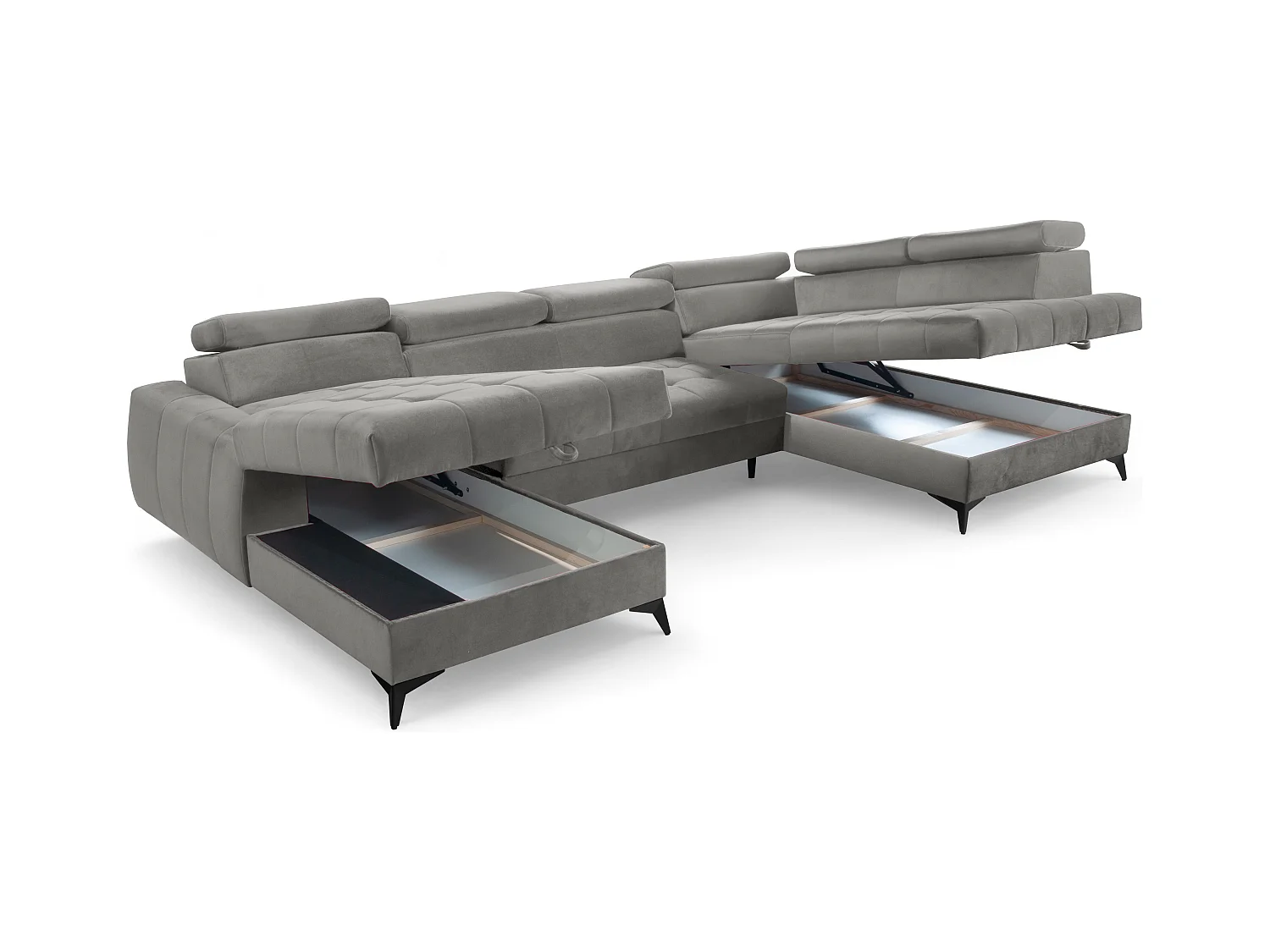 AX LIVING Grau Eckcouch mit Schlaffunktion Arkucio U 345cm modernes L