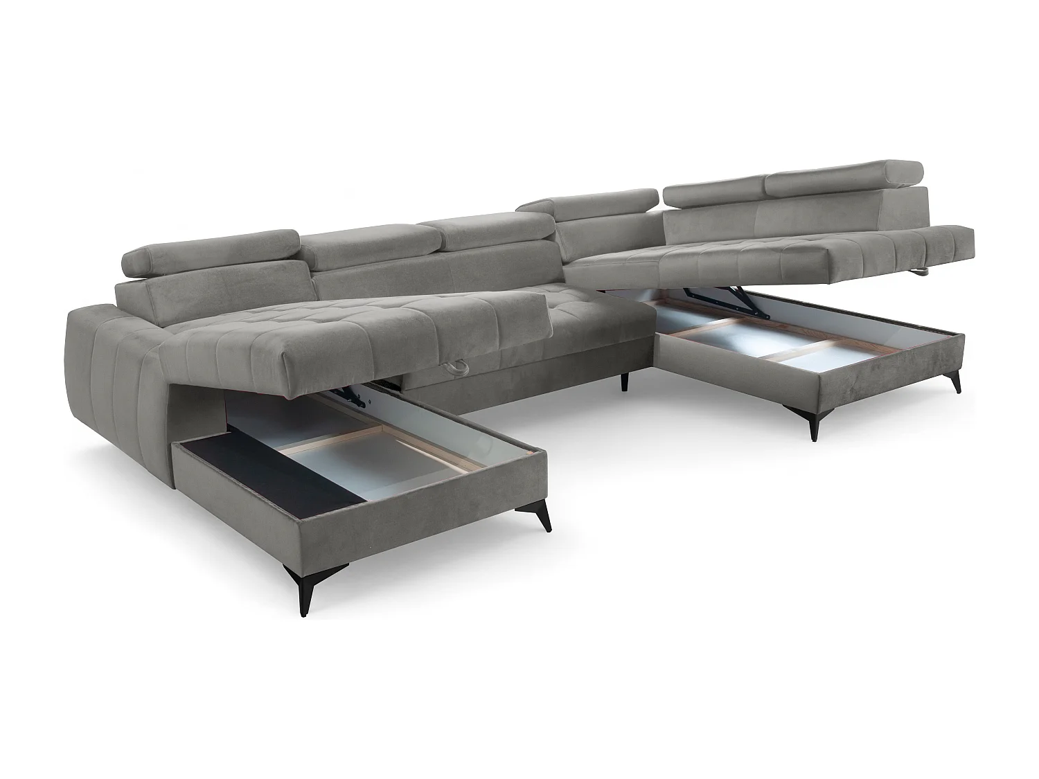 AX LIVING Grau Eckcouch mit Schlaffunktion Arkucio U 345cm modernes L