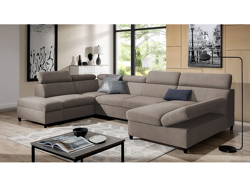 AX LIVING canapé en U brun avec fonction de couchage Olettio 342 cm G