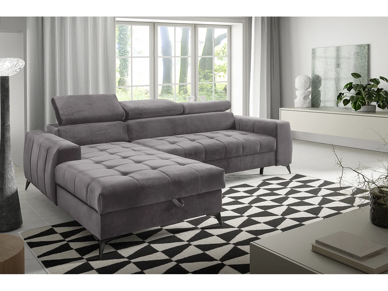 AX LIVING Grau Eckcouch mit Schlaffunktion Arkucio Mini 260cm L