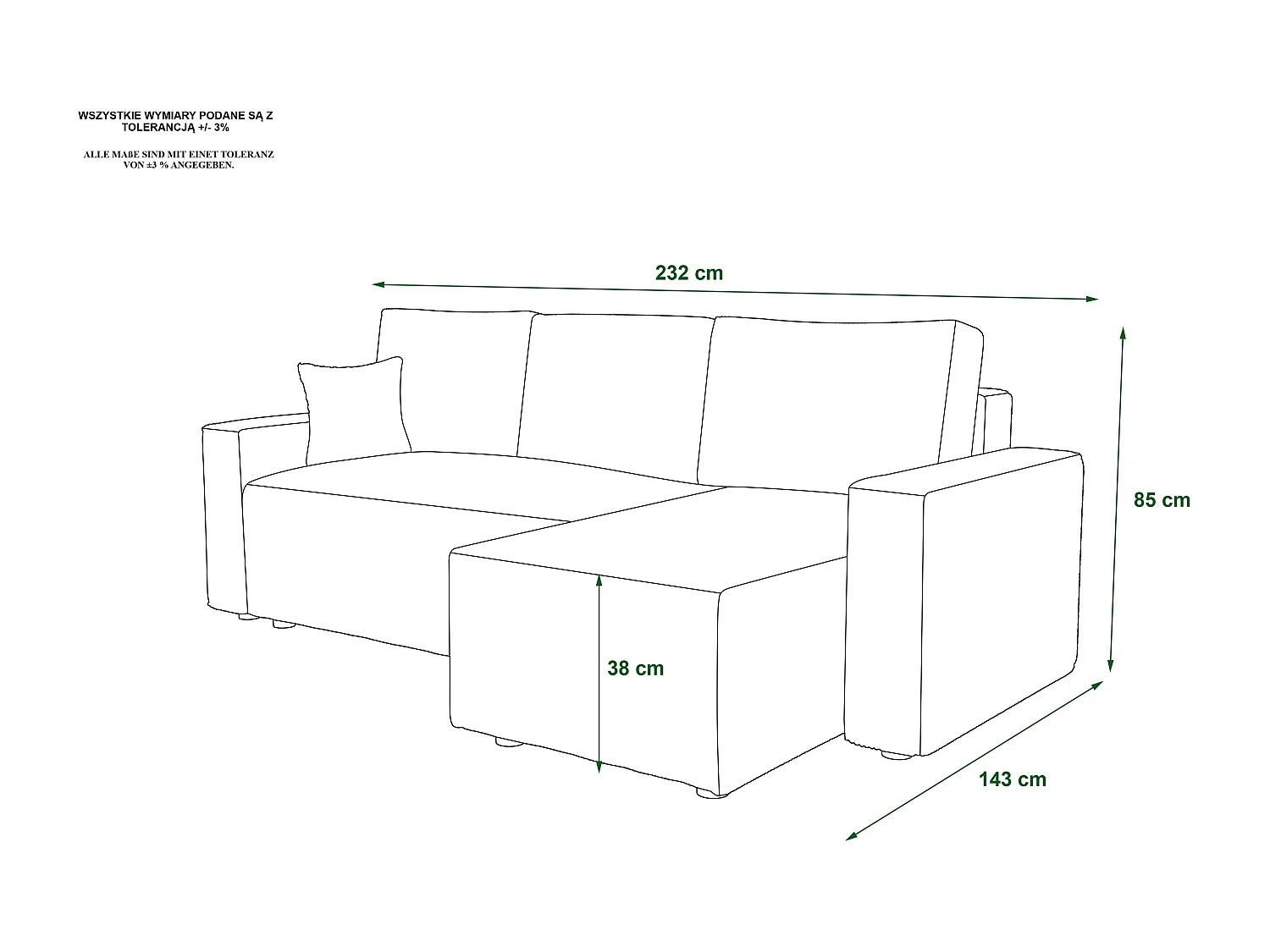 BEDANTE Canapé d'angle avec fonction de couchage AMBRO L Poso 01 Droite