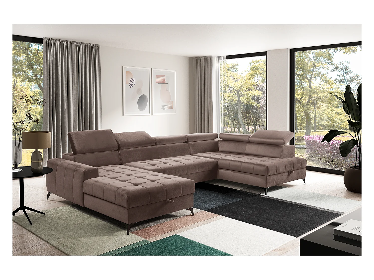 AX LIVING Braun Eckcouch mit Schlaffunktion Arkucio U 345cm modernes L
