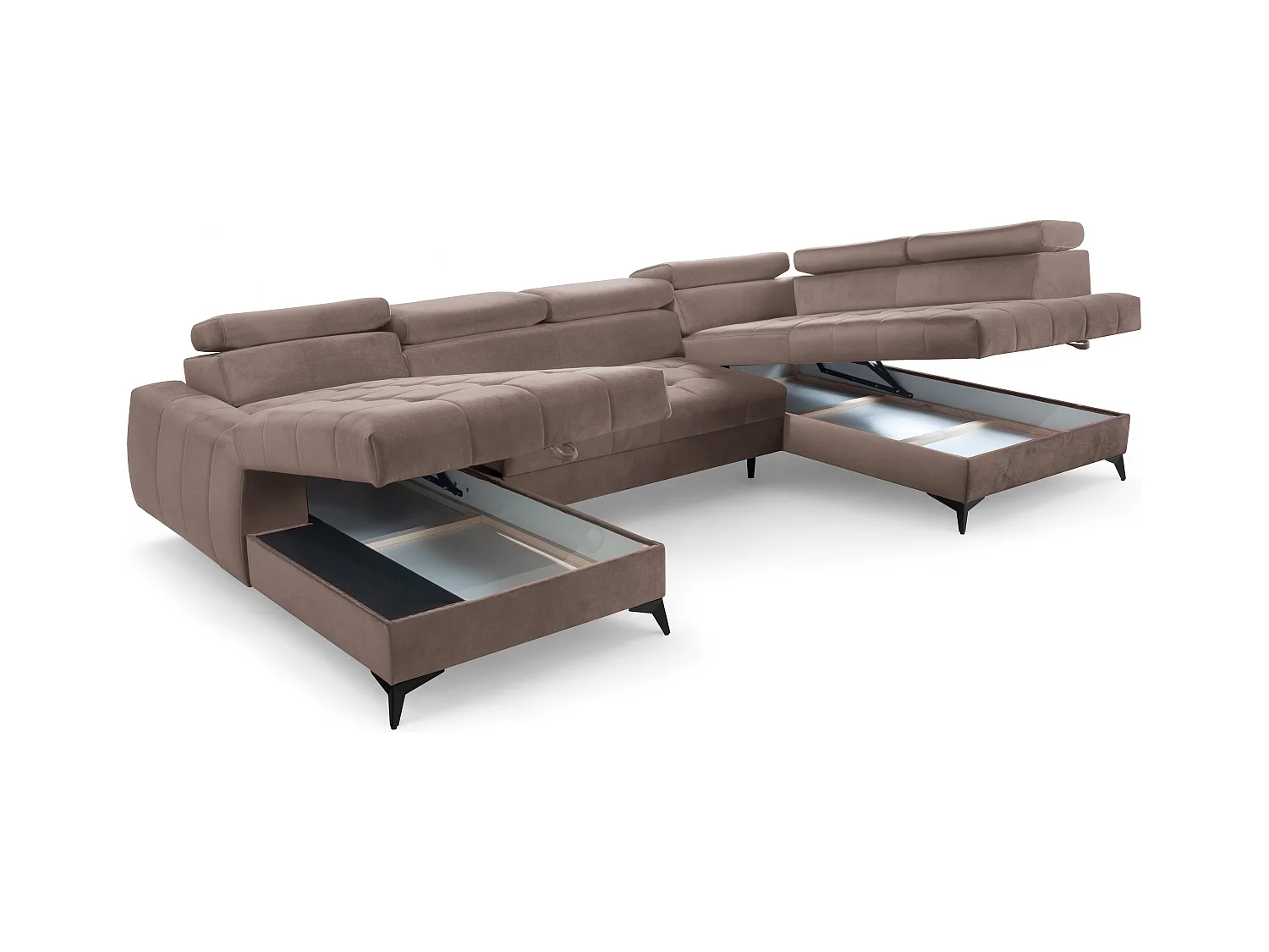 AX LIVING Braun Eckcouch mit Schlaffunktion Arkucio U 345cm modernes L