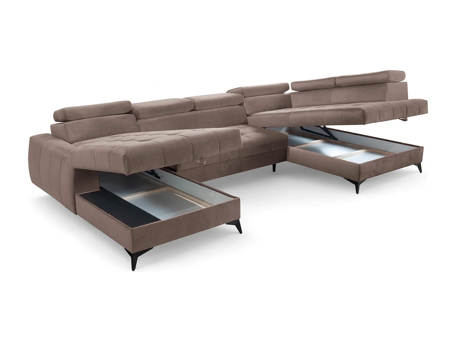 AX LIVING Braun Eckcouch mit Schlaffunktion Arkucio U 345cm modernes L