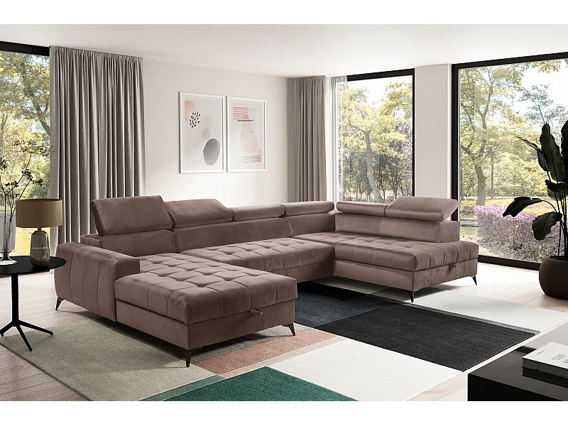 AX LIVING canapé d’angle brun avec fonction de couchage Arkucio U 345 cm moderne G