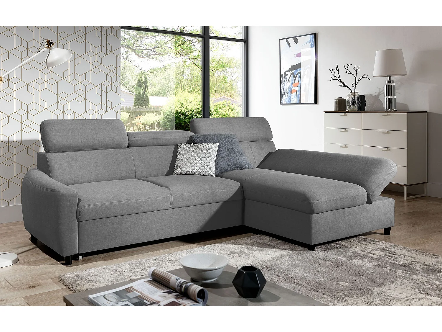 AX LIVING Klein Sofa mit Schlaffunktion Olettio Mini 260 cm Grau R