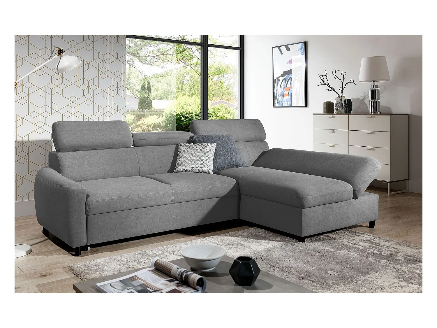 AX LIVING Klein Sofa mit Schlaffunktion Olettio Mini 260 cm Grau R