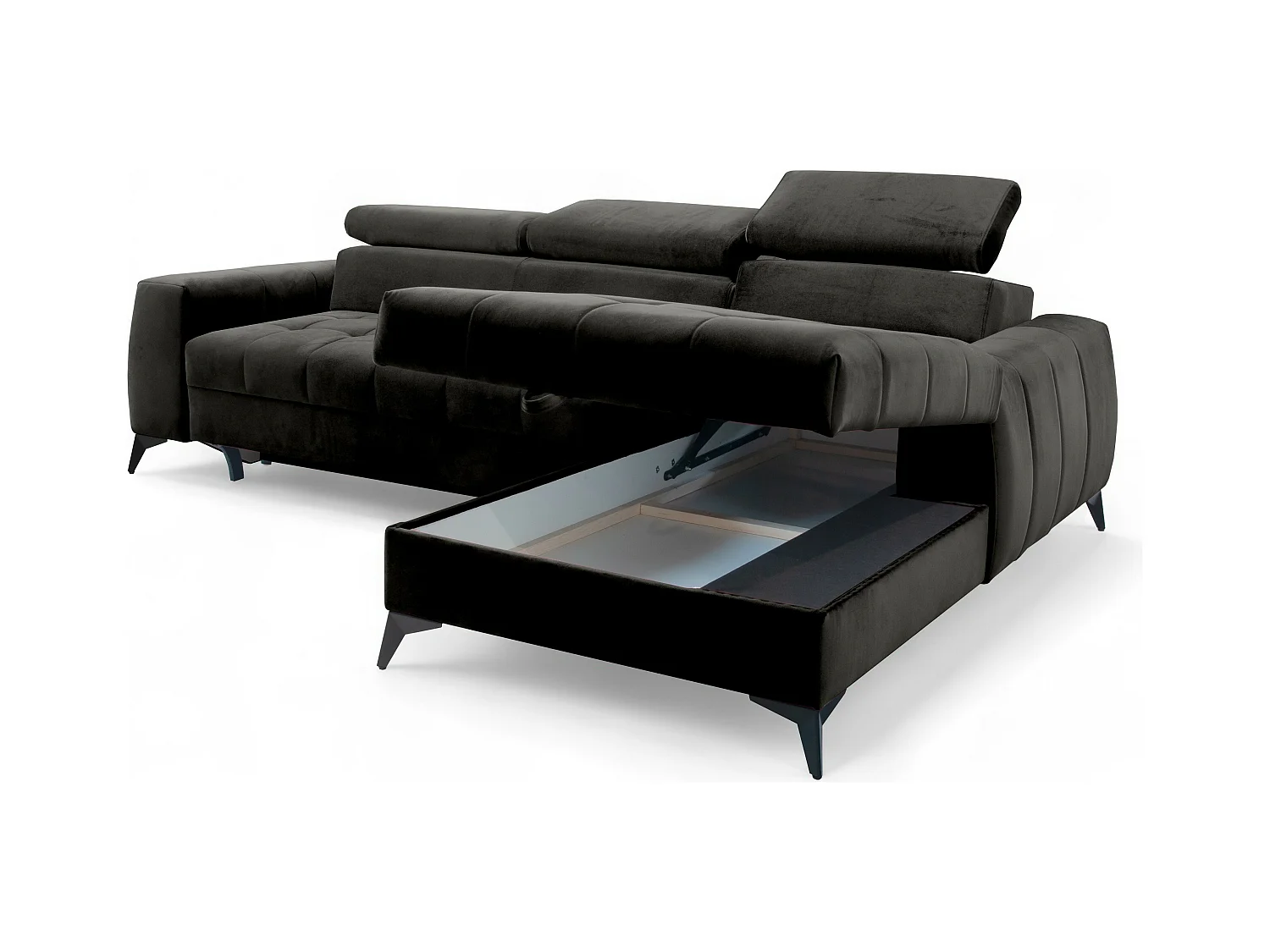 AX LIVING Schwarze Eckcouch mit Schlaffunktion Arkucio Mini 260 cm R