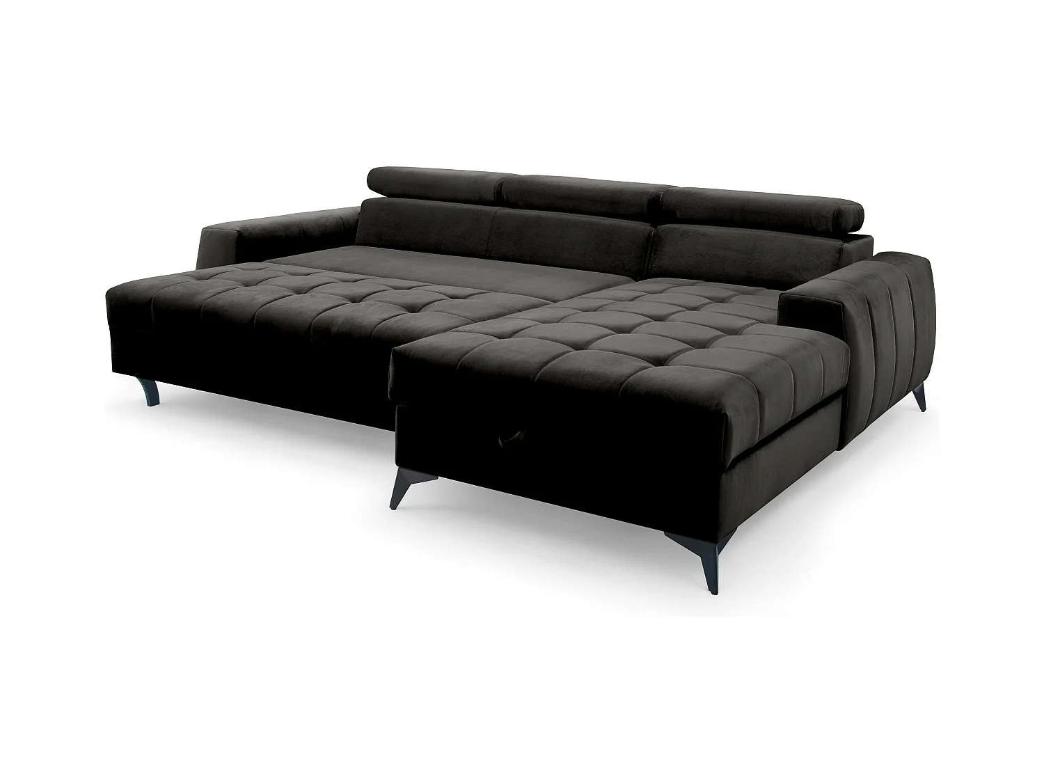 AX LIVING Schwarze Eckcouch mit Schlaffunktion Arkucio Mini 260 cm R
