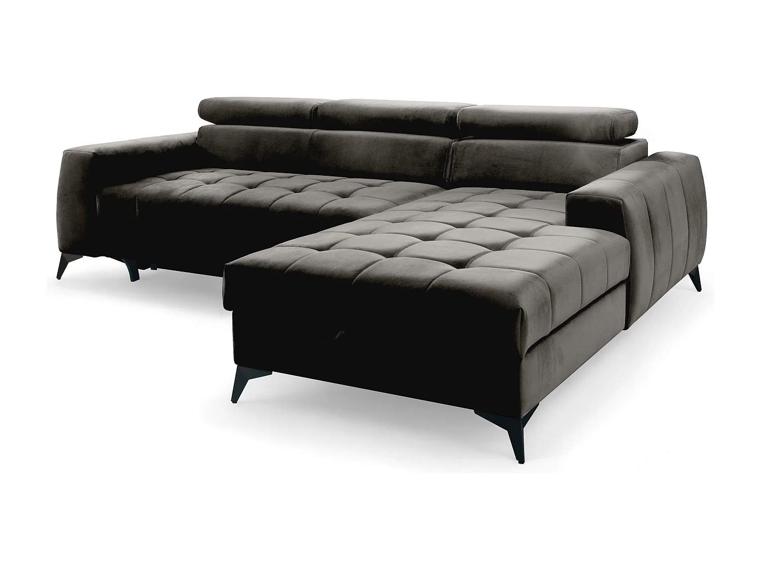 AX LIVING Schwarze Eckcouch mit Schlaffunktion Arkucio Mini 260 cm R