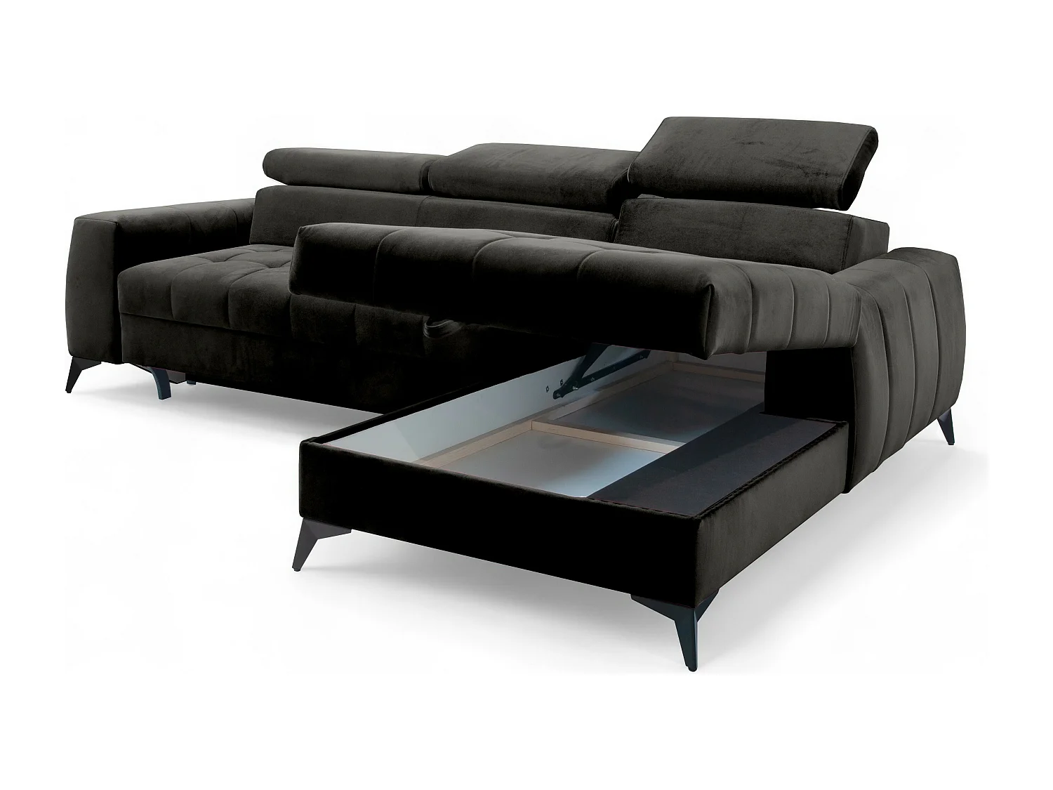 AX LIVING Schwarze Eckcouch mit Schlaffunktion Arkucio Mini 260 cm R