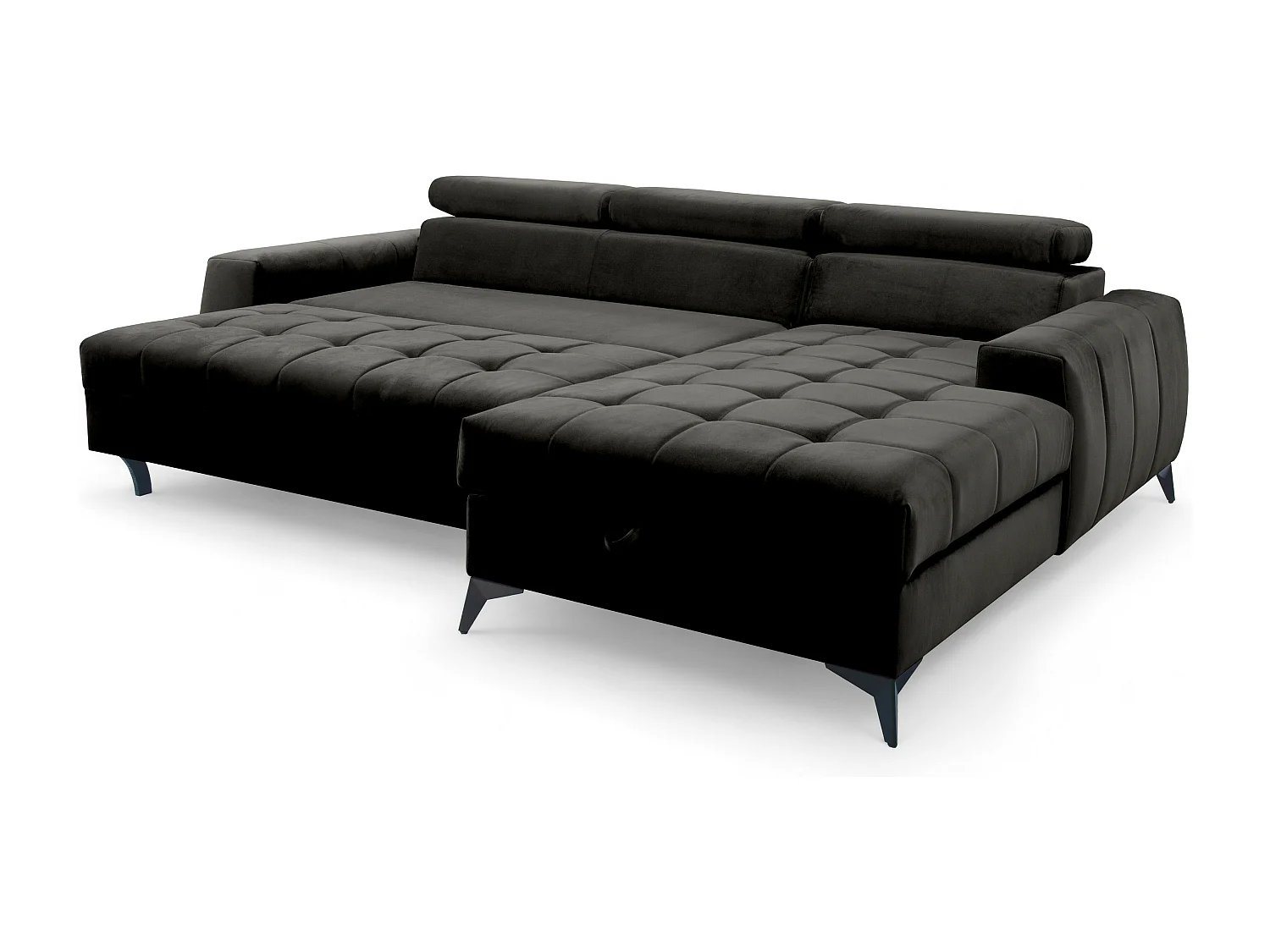 AX LIVING Schwarze Eckcouch mit Schlaffunktion Arkucio Mini 260 cm R