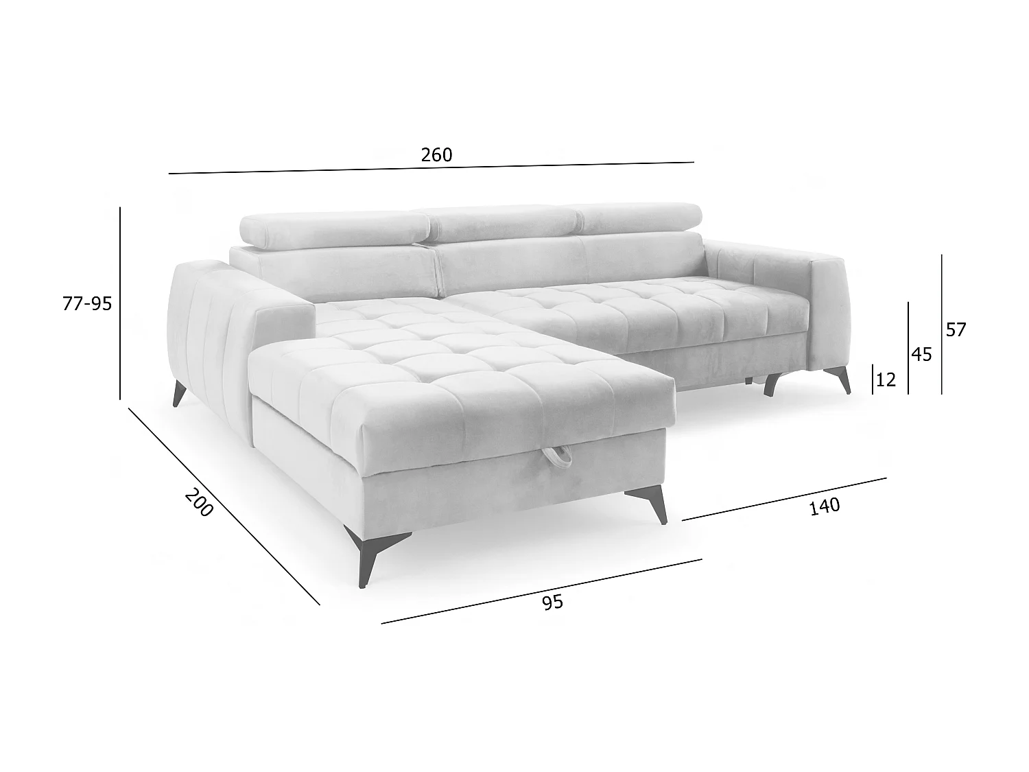 AX LIVING Schwarze Eckcouch mit Schlaffunktion Arkucio Mini 260 cm R