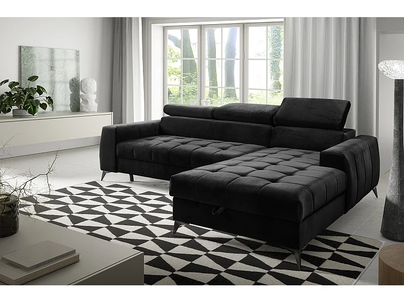 AX LIVING Schwarze Eckcouch mit Schlaffunktion Arkucio Mini 260 cm R