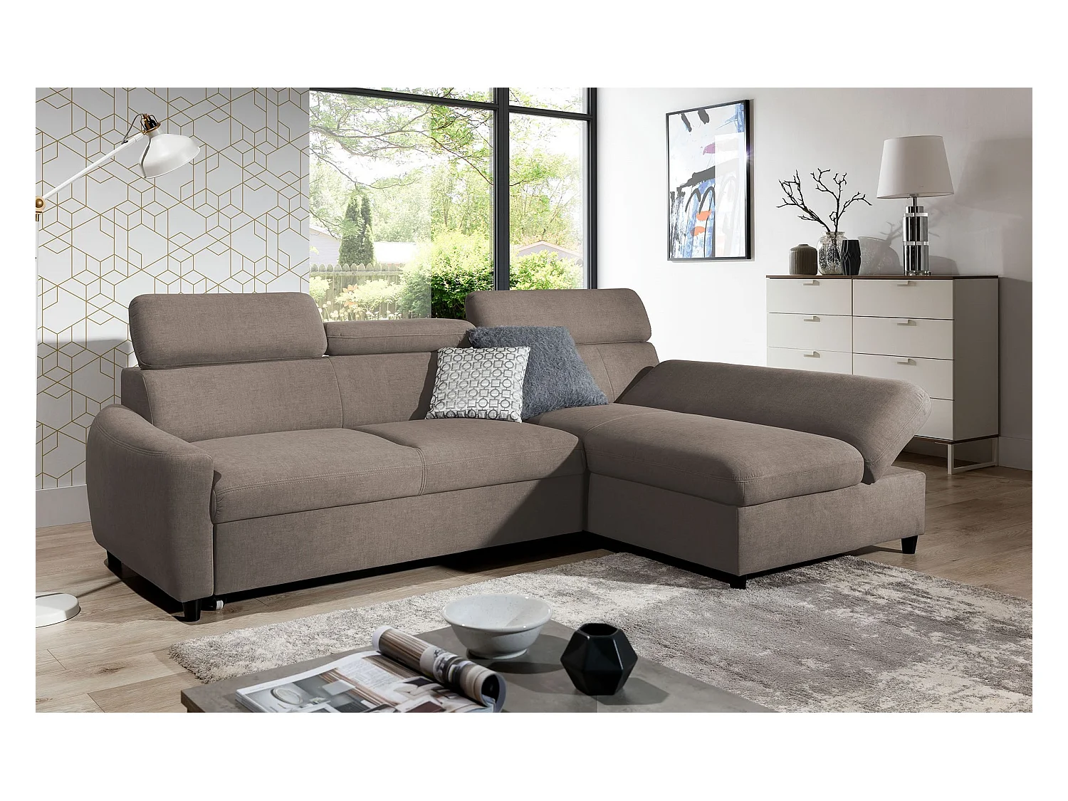 AX LIVING Klein Sofa mit Schlaffunktion Olettio Mini 260 cm Braun R