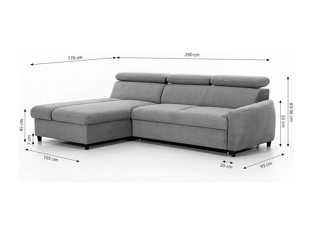 AX LIVING Klein Sofa mit Schlaffunktion Olettio Mini 260 cm Braun R