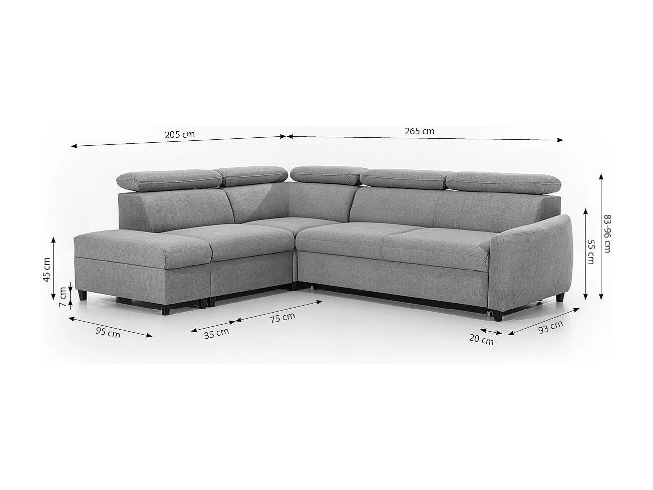 AX LIVING Ecksofa mit Schlaffunktion Grau Olettio L-Form 265 cm L