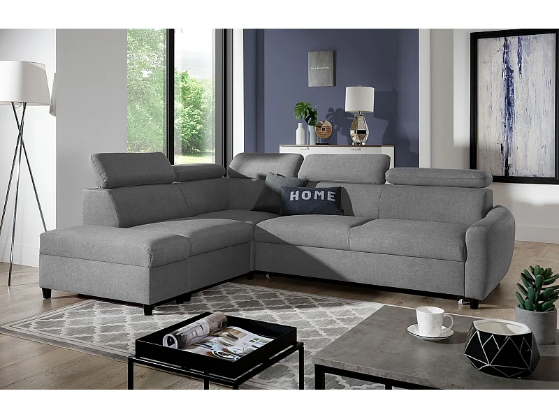 AX LIVING canapé d’angle avec fonction de couchage Olettio gris en forme de L 265 cm G