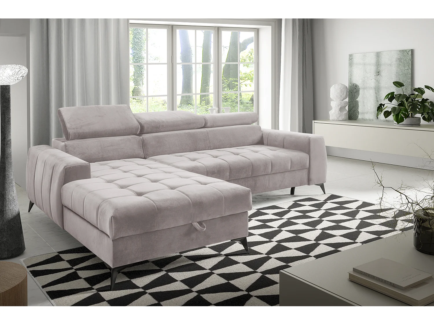 AX LIVING Beige Eckcouch mit Schlaffunktion Arkucio Mini 260 cm L