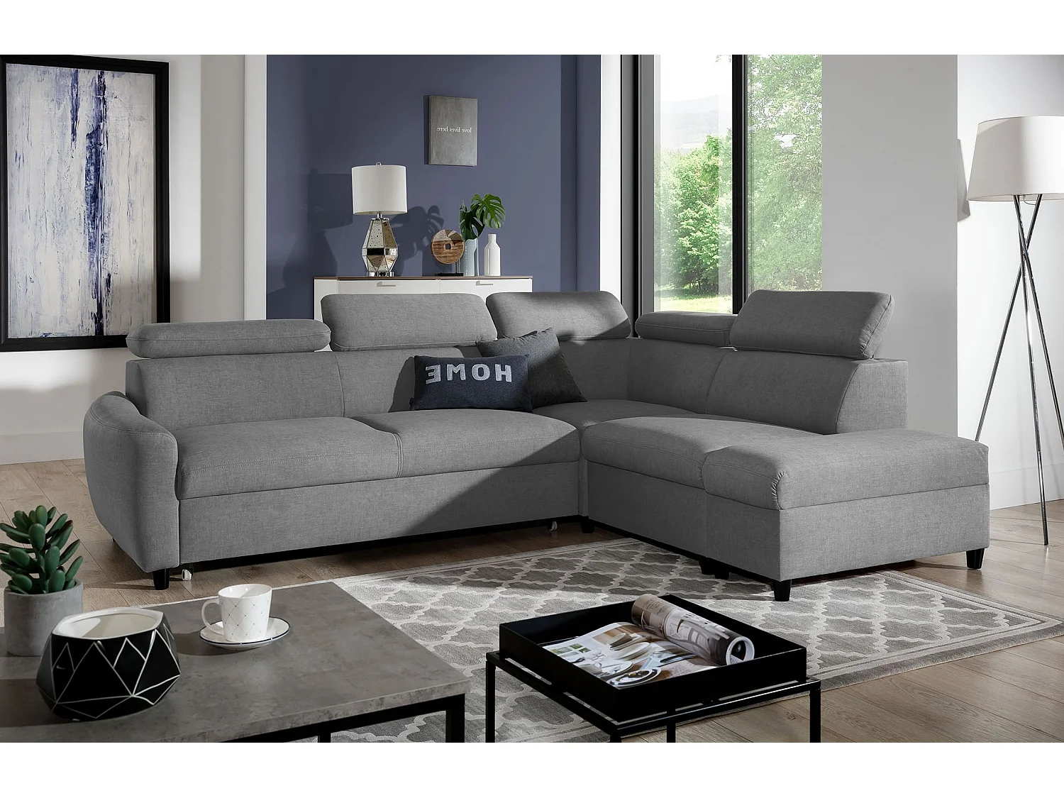 AX LIVING Ecksofa mit Schlaffunktion Grau Olettio L-Form 265 cm R