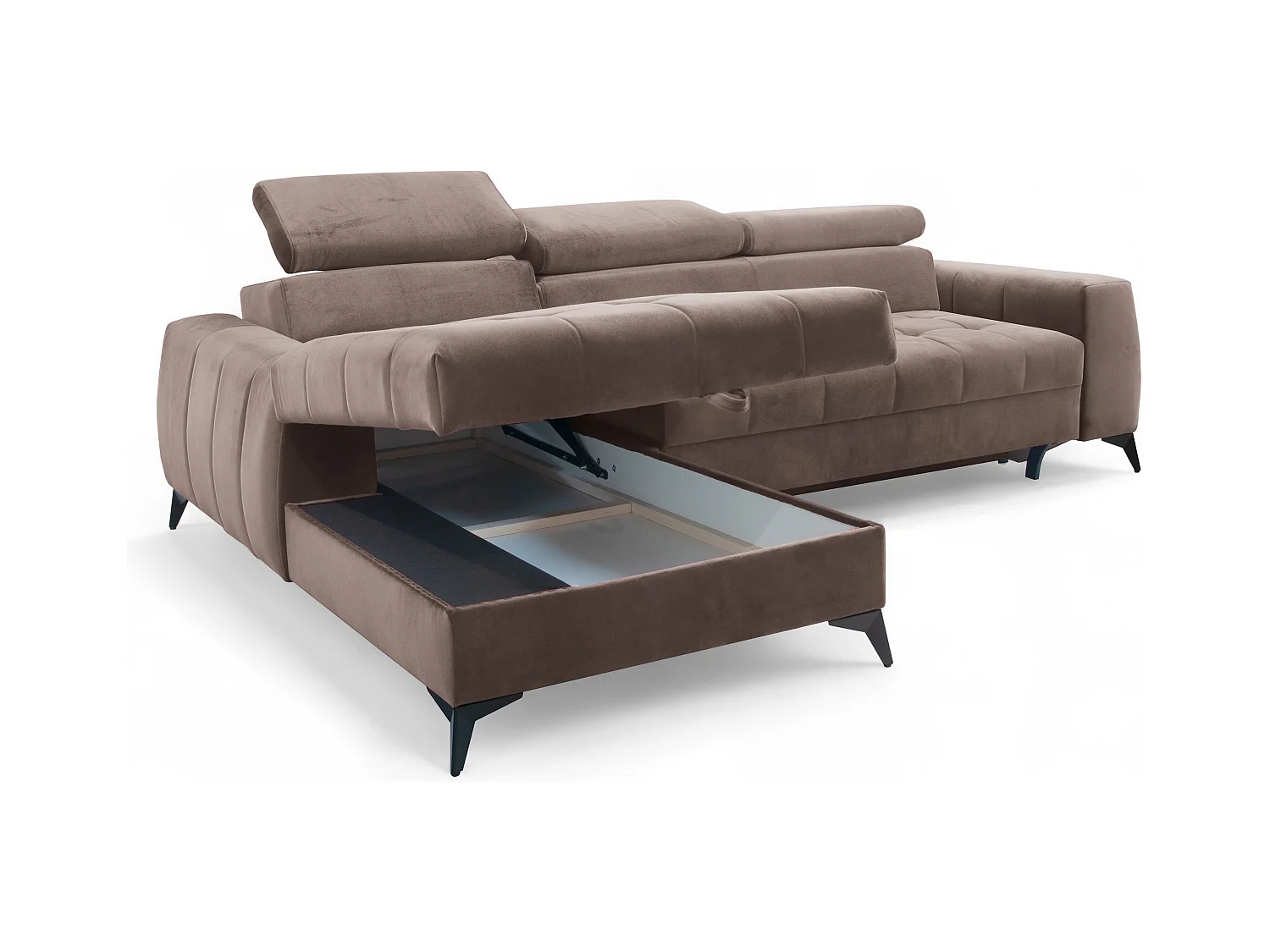 AX LIVING Braun Eckcouch mit Schlaffunktion Arkucio Mini 260 cm L