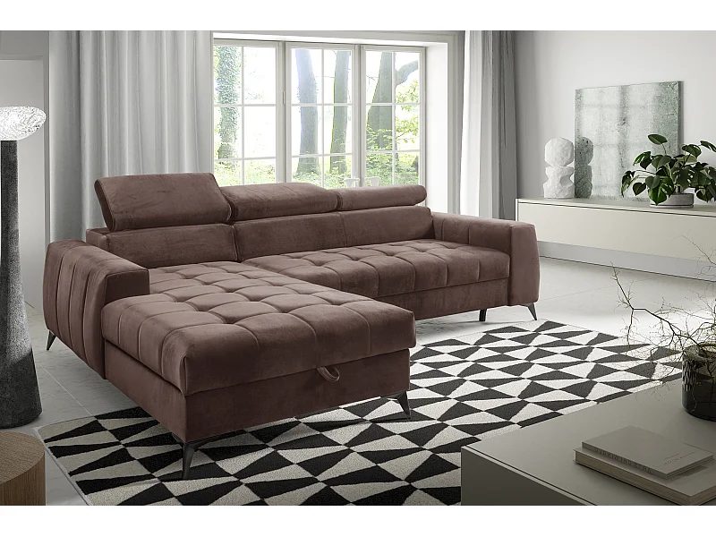 AX LIVING canapé d’angle brun avec fonction de couchage Arkucio Mini 260 cm G