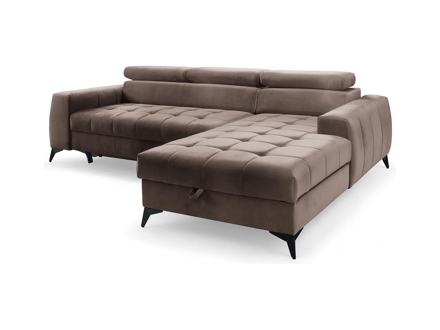 AX LIVING Braun Eckcouch mit Schlaffunktion Arkucio Mini 260 cm R