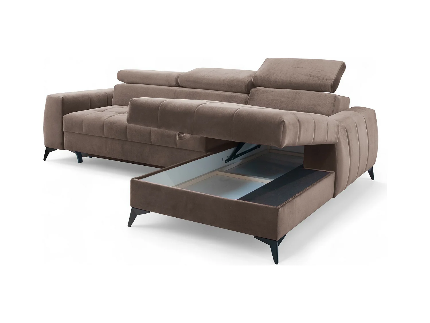 AX LIVING Braun Eckcouch mit Schlaffunktion Arkucio Mini 260 cm R