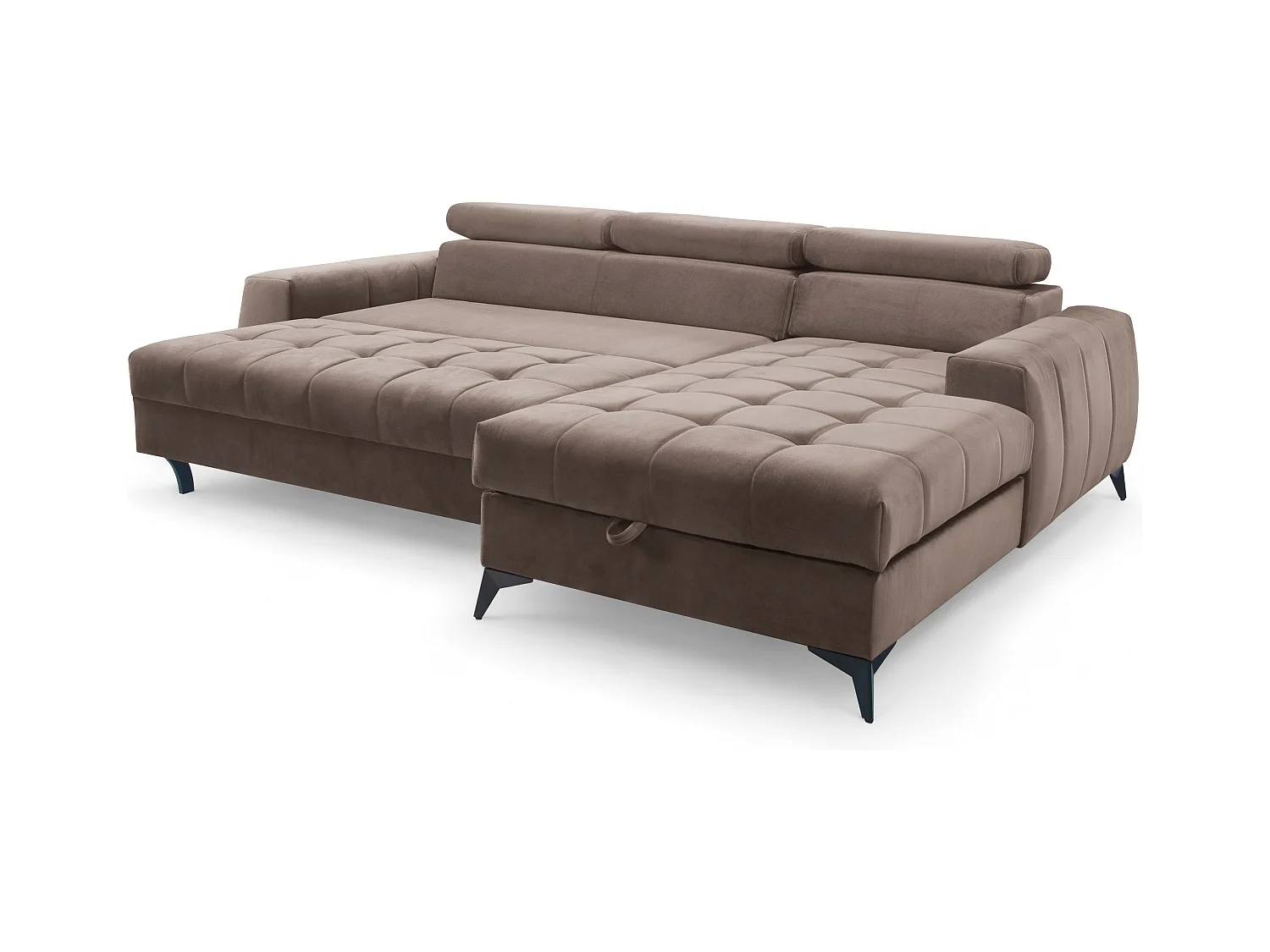 AX LIVING Braun Eckcouch mit Schlaffunktion Arkucio Mini 260 cm R