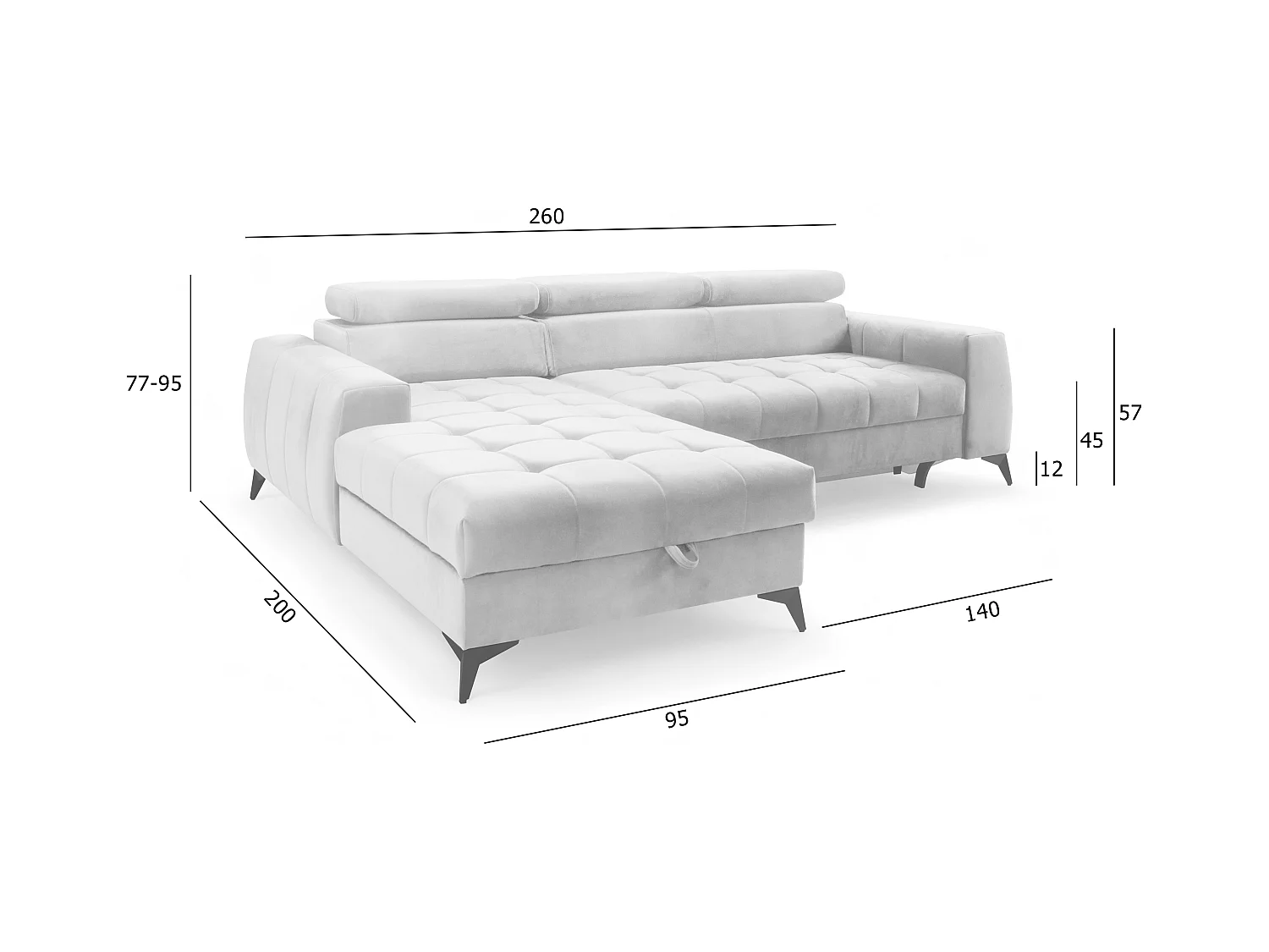 AX LIVING Braun Eckcouch mit Schlaffunktion Arkucio Mini 260 cm R