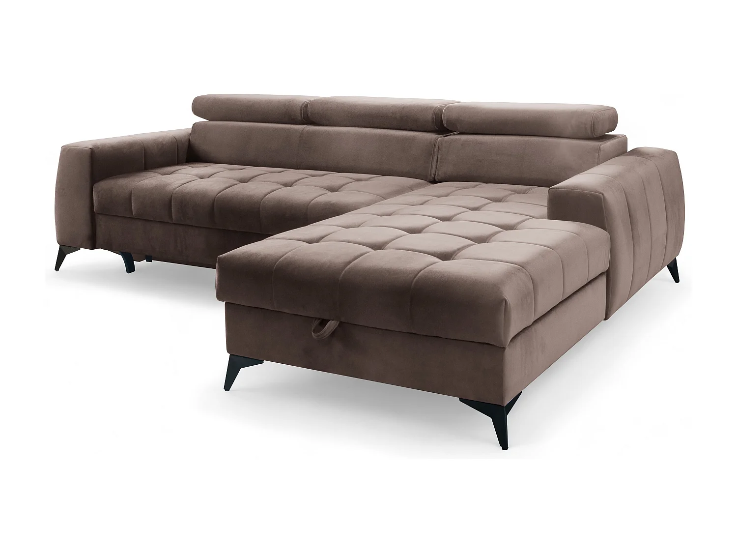 AX LIVING Braun Eckcouch mit Schlaffunktion Arkucio Mini 260 cm R