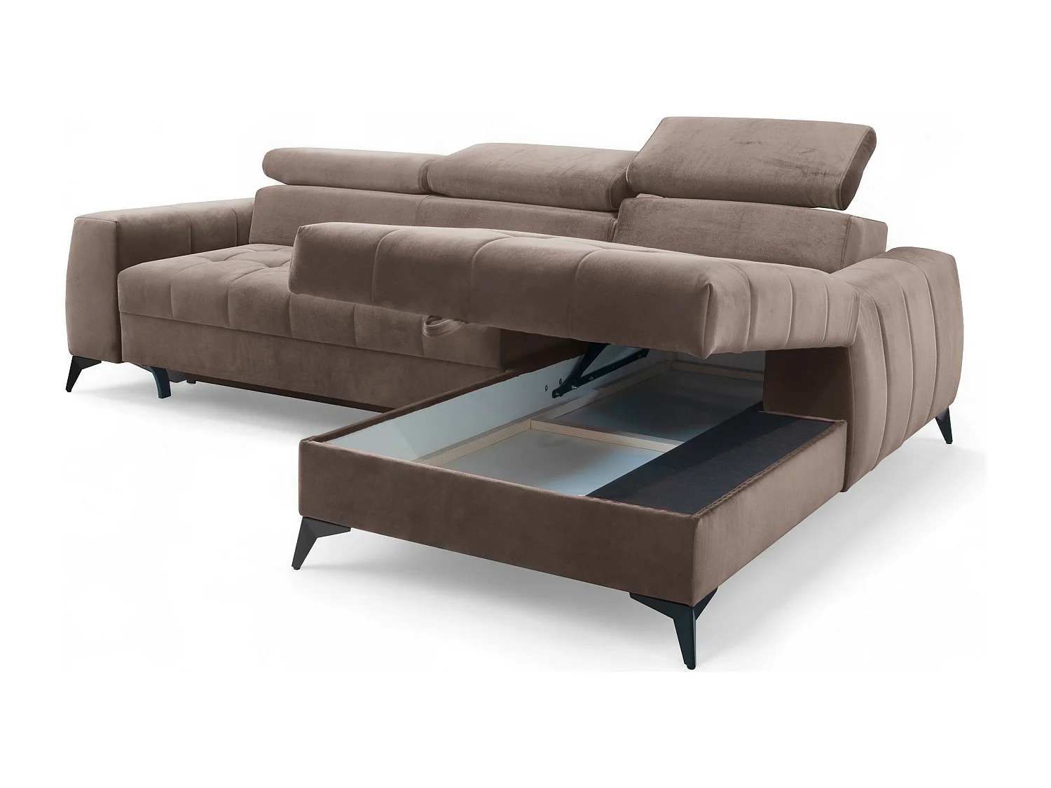 AX LIVING Braun Eckcouch mit Schlaffunktion Arkucio Mini 260 cm R