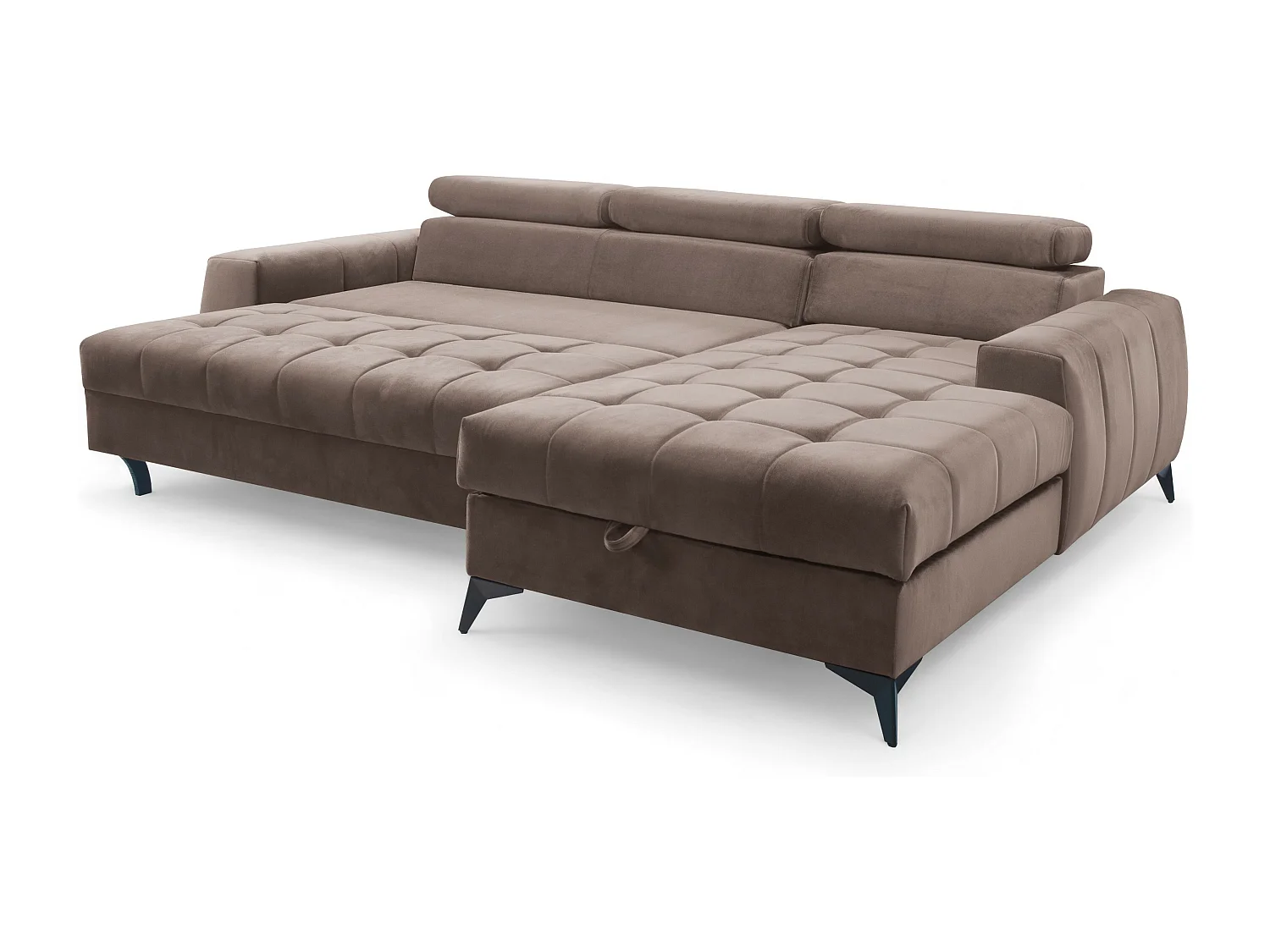 AX LIVING Braun Eckcouch mit Schlaffunktion Arkucio Mini 260 cm R