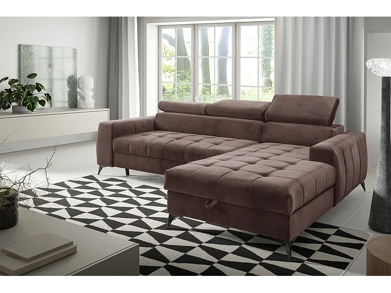 AX LIVING canapé d’angle brun avec fonction de couchage Arkucio Mini 260 cm D
