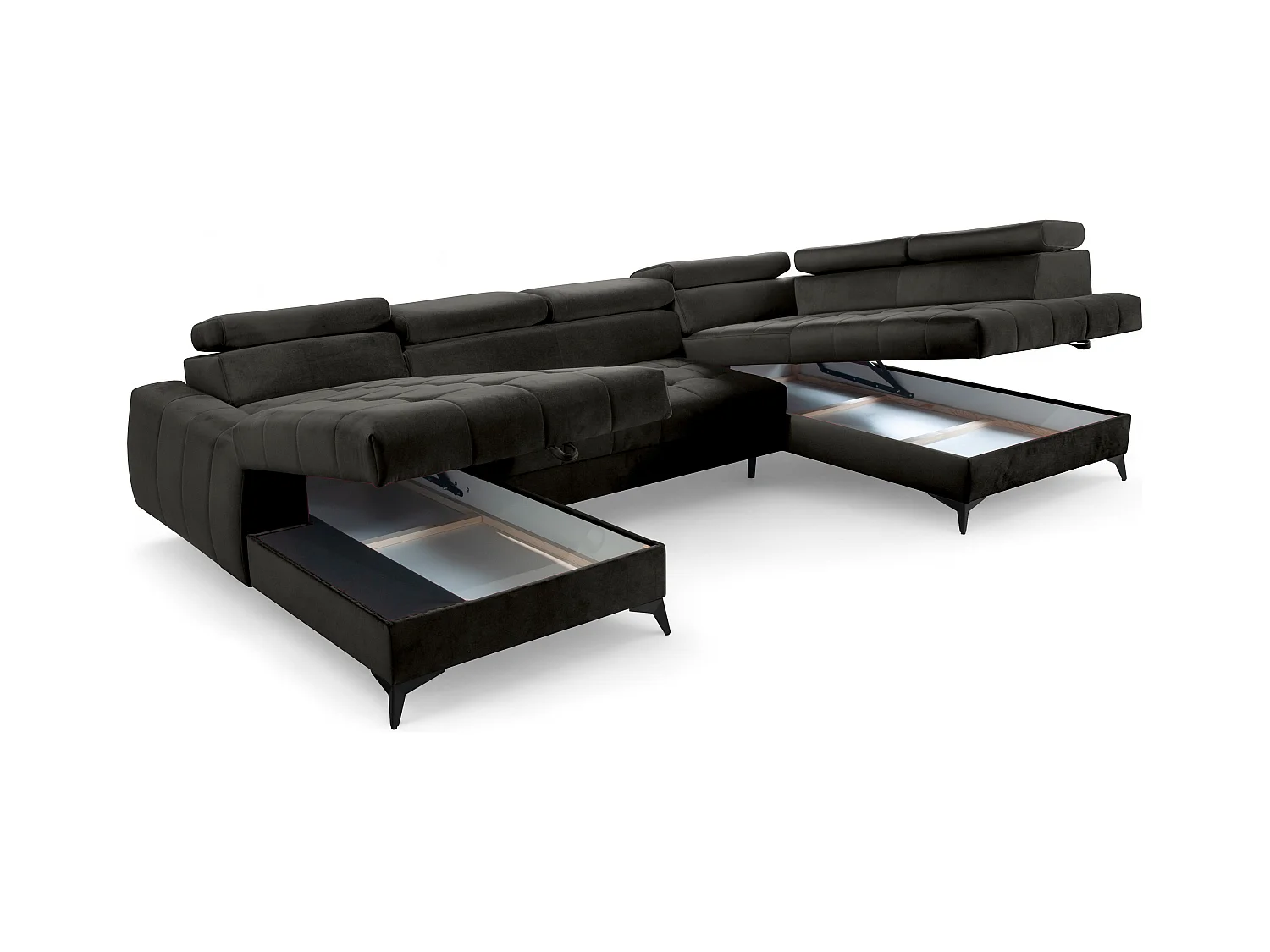 AX LIVING Schwarze Eckcouch mit Schlaffunktion Arkucio U 345cm Breite L