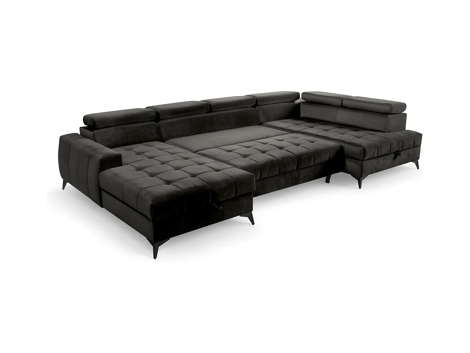 AX LIVING Schwarze Eckcouch mit Schlaffunktion Arkucio U 345cm Breite L