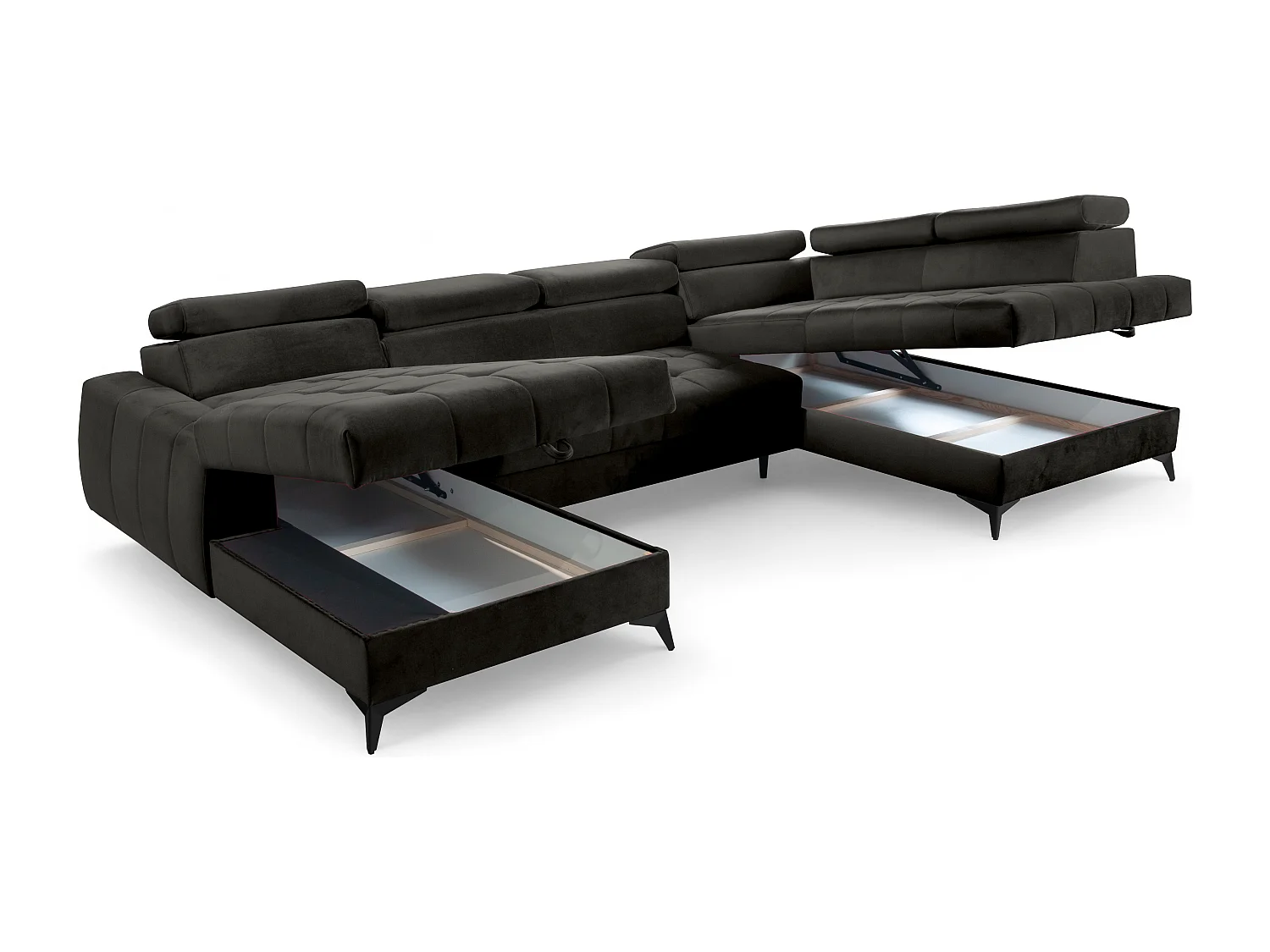 AX LIVING Schwarze Eckcouch mit Schlaffunktion Arkucio U 345cm Breite L