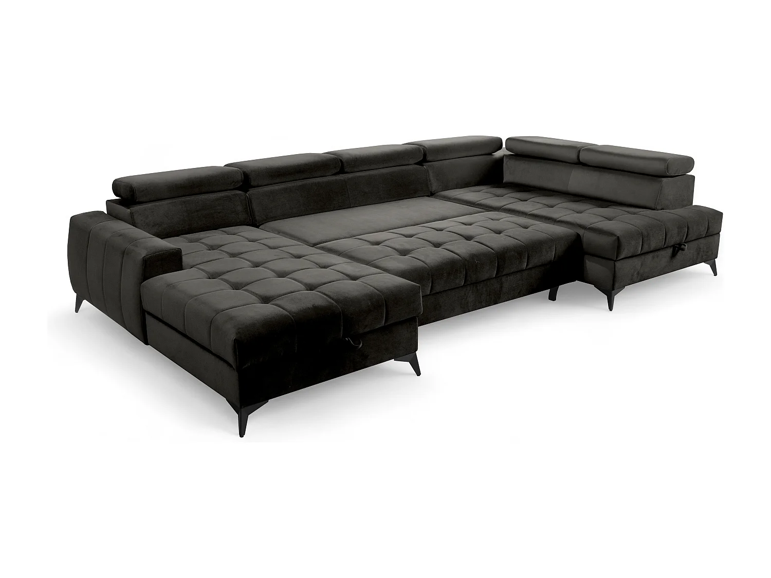 AX LIVING Schwarze Eckcouch mit Schlaffunktion Arkucio U 345cm Breite L