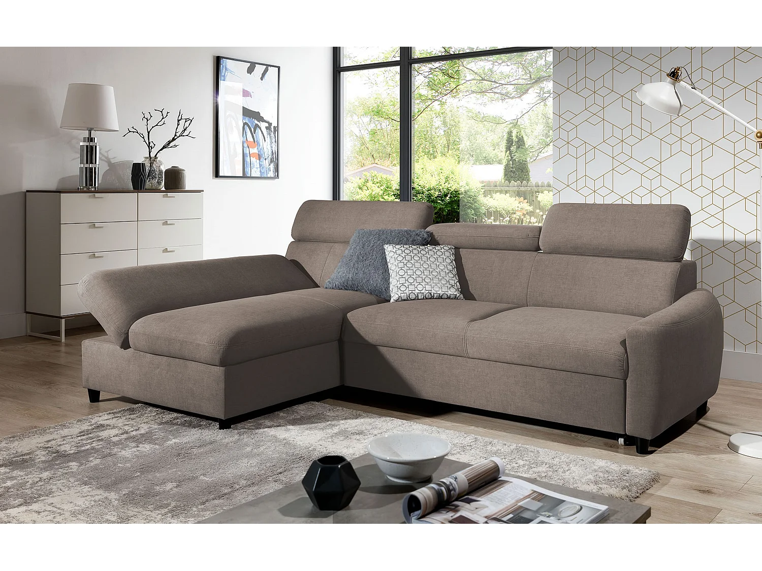 AX LIVING Klein Sofa mit Schlaffunktion Olettio Mini 260 cm Braun L
