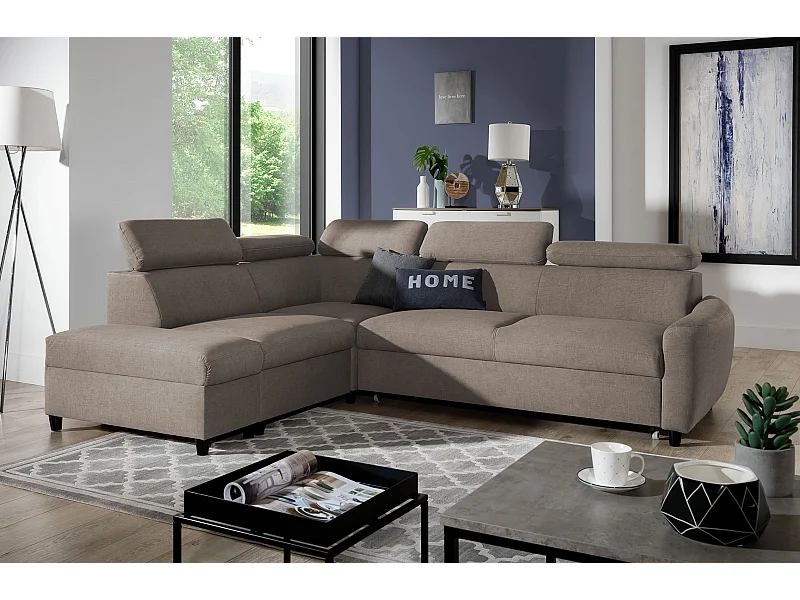 AX LIVING canapé d’angle avec fonction de couchage Olettio brun en forme de L 265 cm G