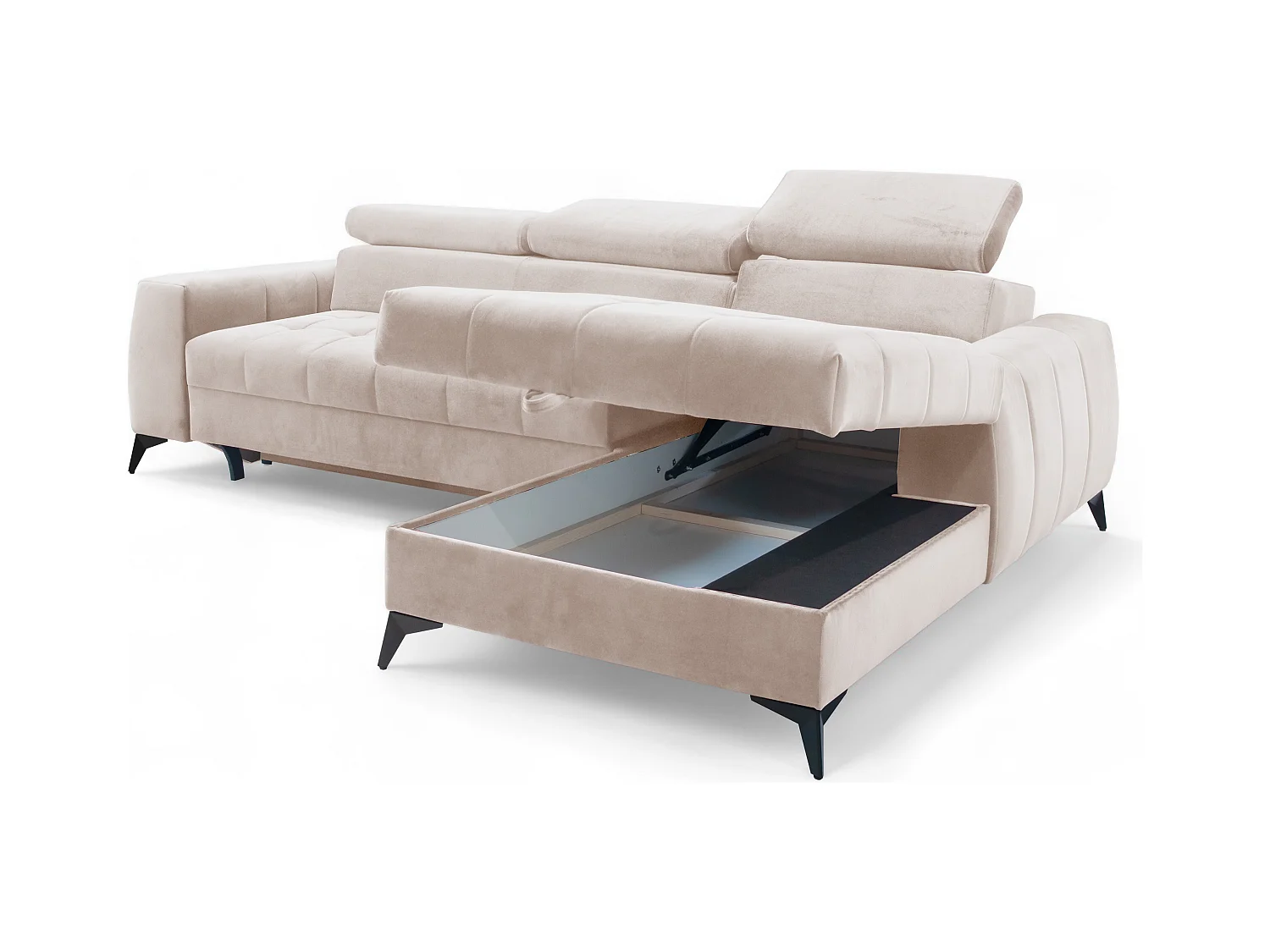 AX LIVING Beige Eckcouch mit Schlaffunktion Arkucio Mini 260 cm R