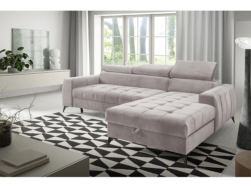 AX LIVING canapé d’angle beige avec fonction de couchage Arkucio Mini 260 cm D