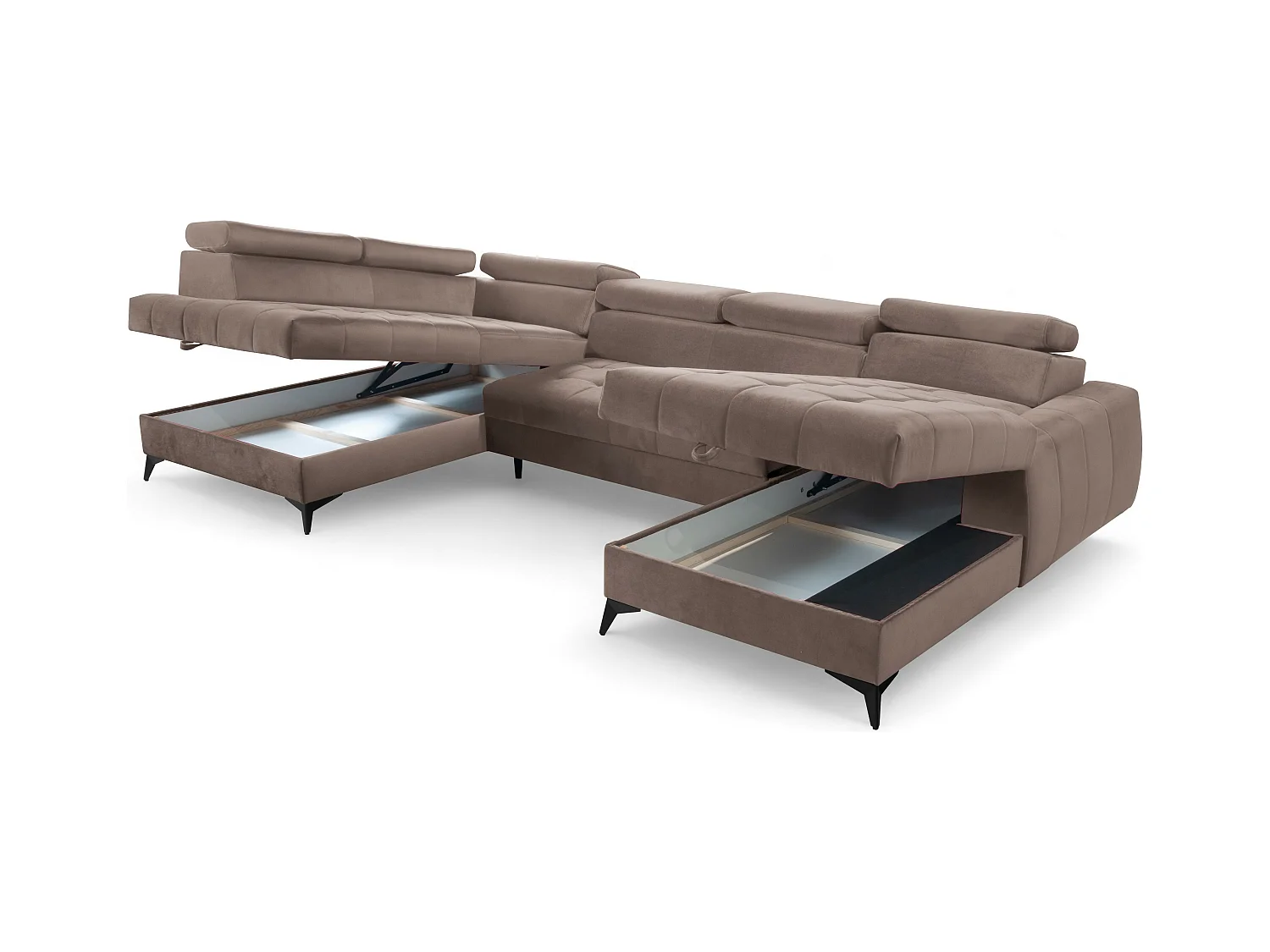 AX LIVING Braun Eckcouch mit Schlaffunktion Arkucio U 345cm modernes R