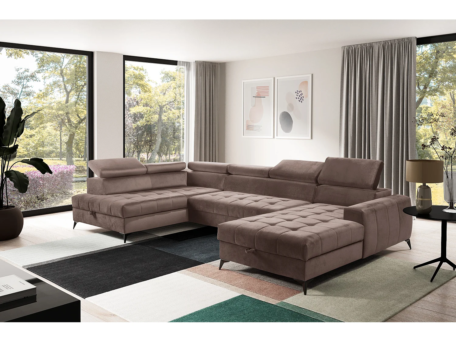 AX LIVING Braun Eckcouch mit Schlaffunktion Arkucio U 345cm modernes R