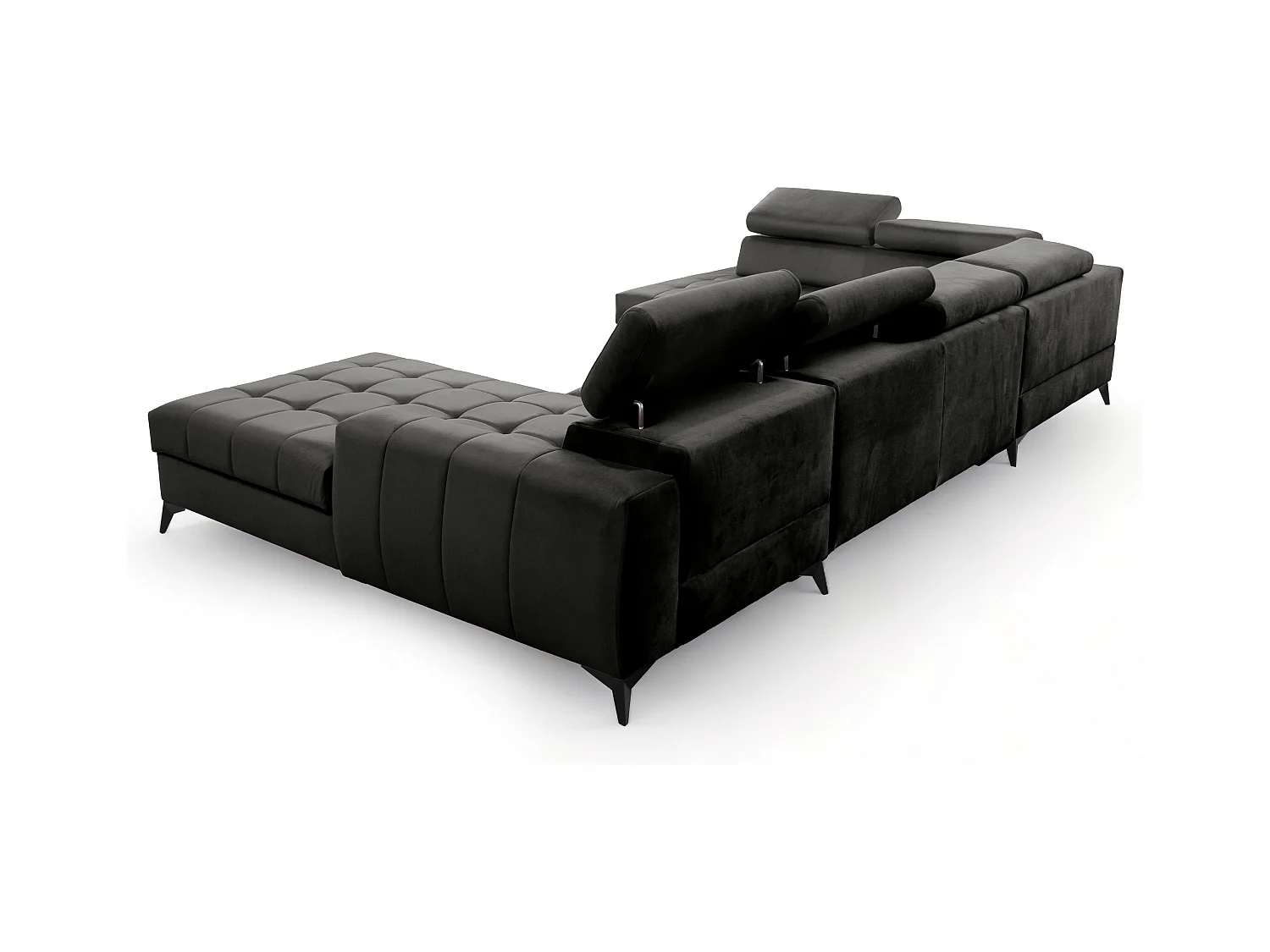 AX LIVING Schwarze Eckcouch mit Schlaffunktion Arkucio U 345cm Breite R